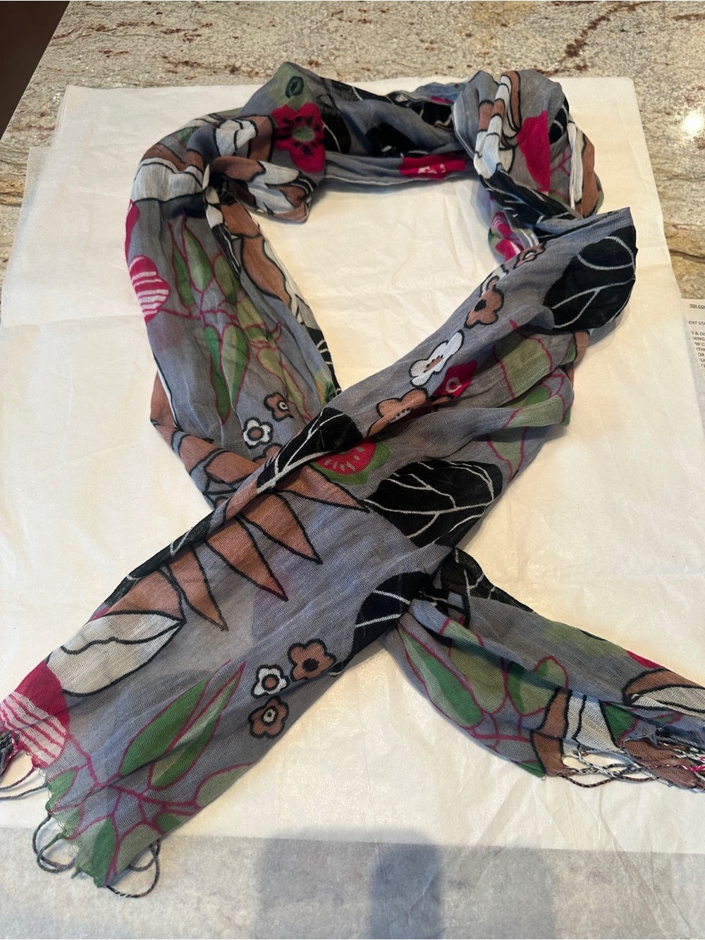 Lightweight Gray Floral Scarf - Women's Accessory